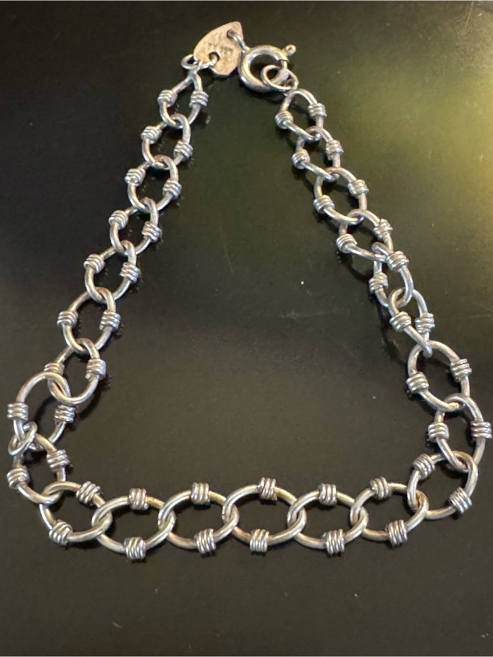 LEX 925 Sterling Silver Wire Wrapped Oval Link Bracelet 7”